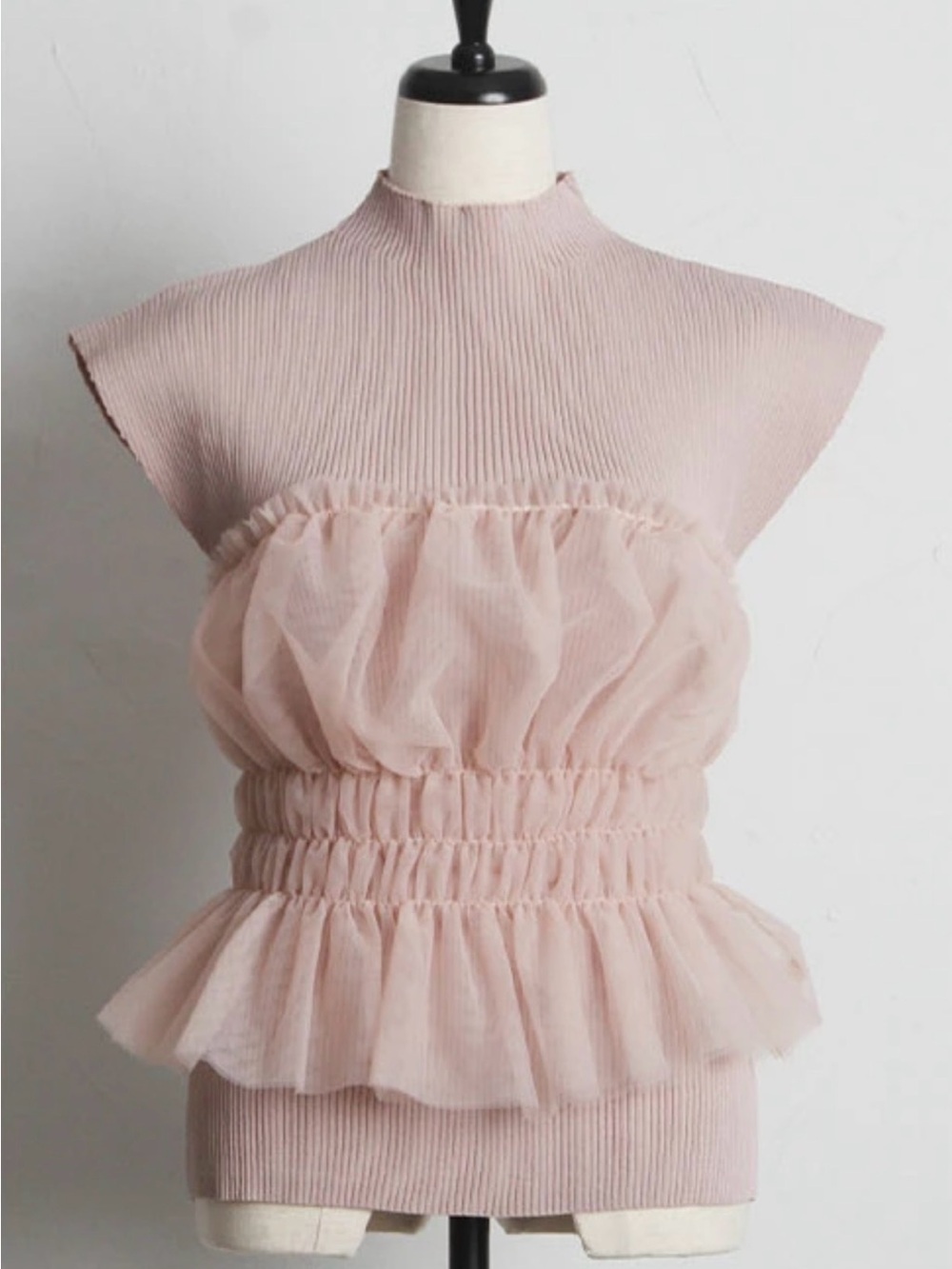 Blush Pink Sleeveless Top | Tulle Overlay